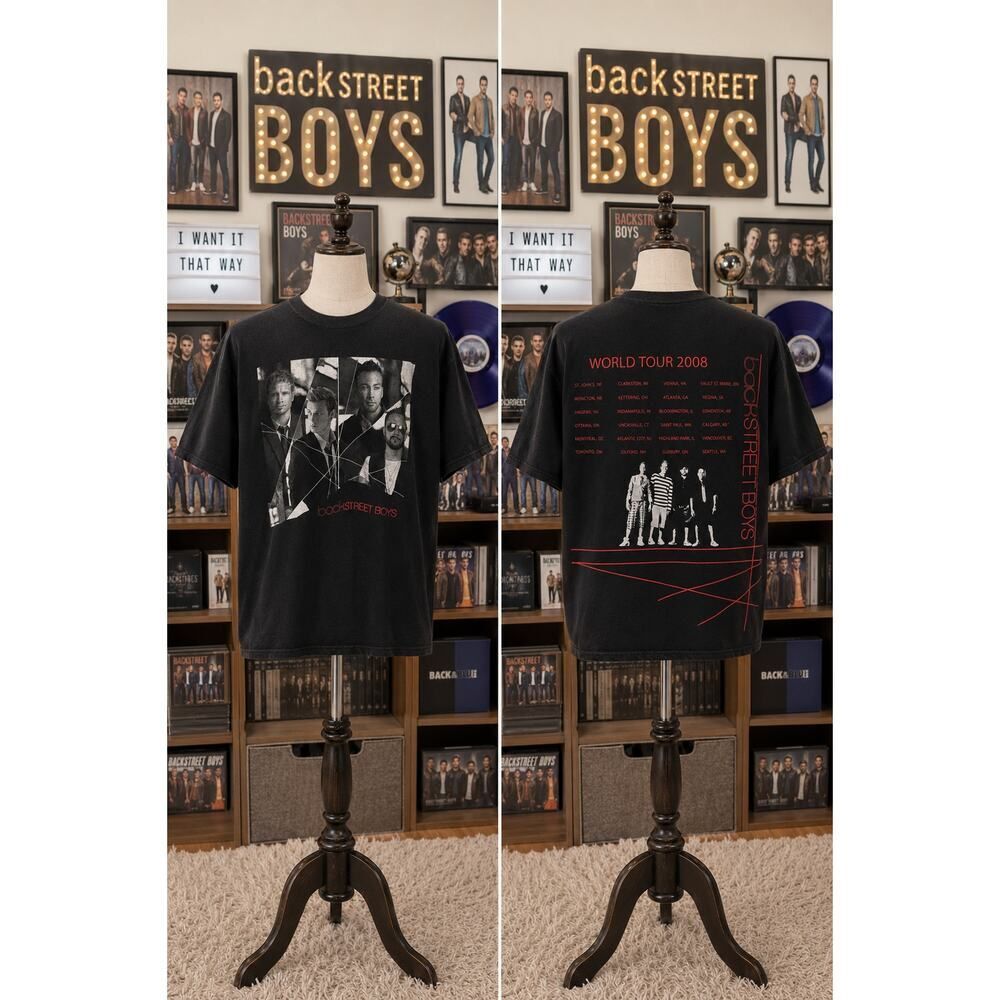 2008 Backstreet Boys World Tour Band Tee Shirt Black Medium Y2K
